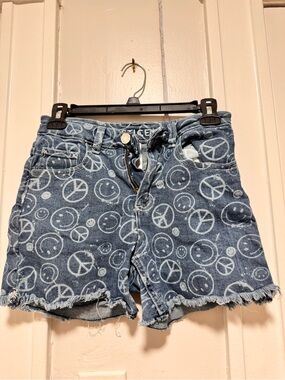Justice Girls Smiley Face & Peace Sign Denim Shorts - Size 16